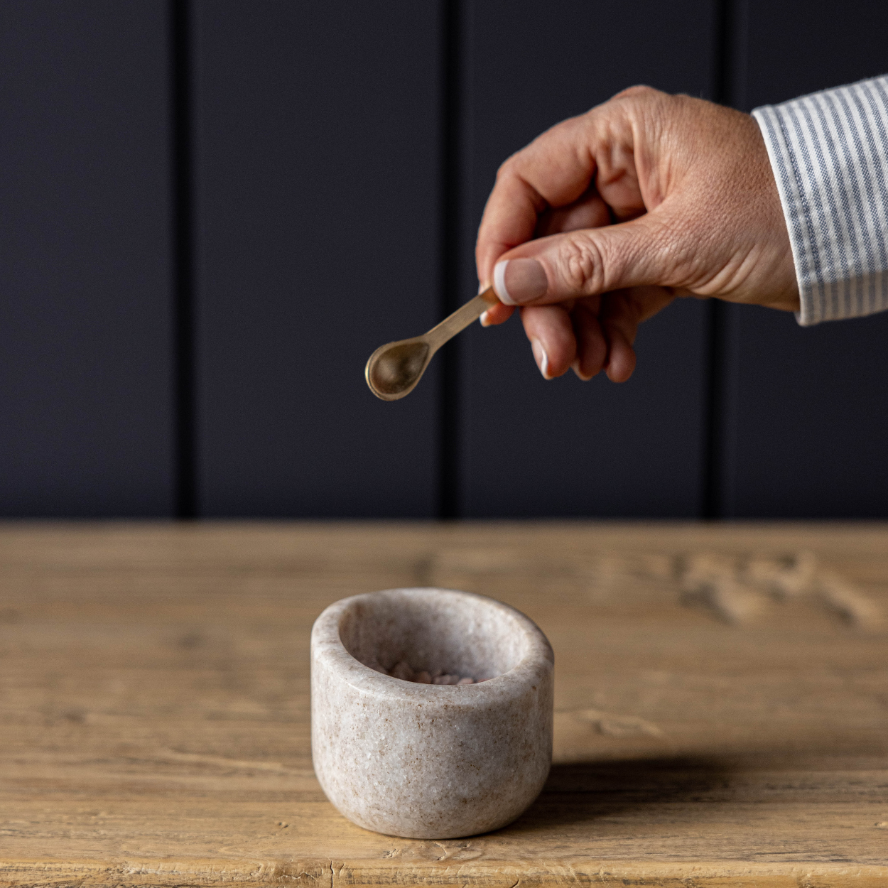Grey Marble Salt Cellar With Spoon | By Luxe B Co. 