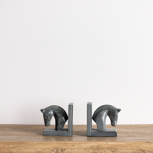 Hand Carved Stone Horses Bookends Set By Luxe B Co. 