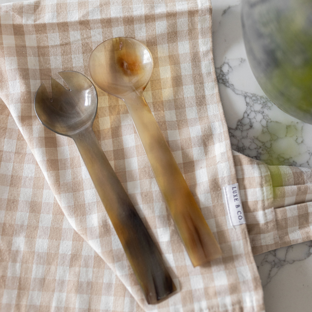 Hand Cut Horn Salad Servers | Luxe B Co.