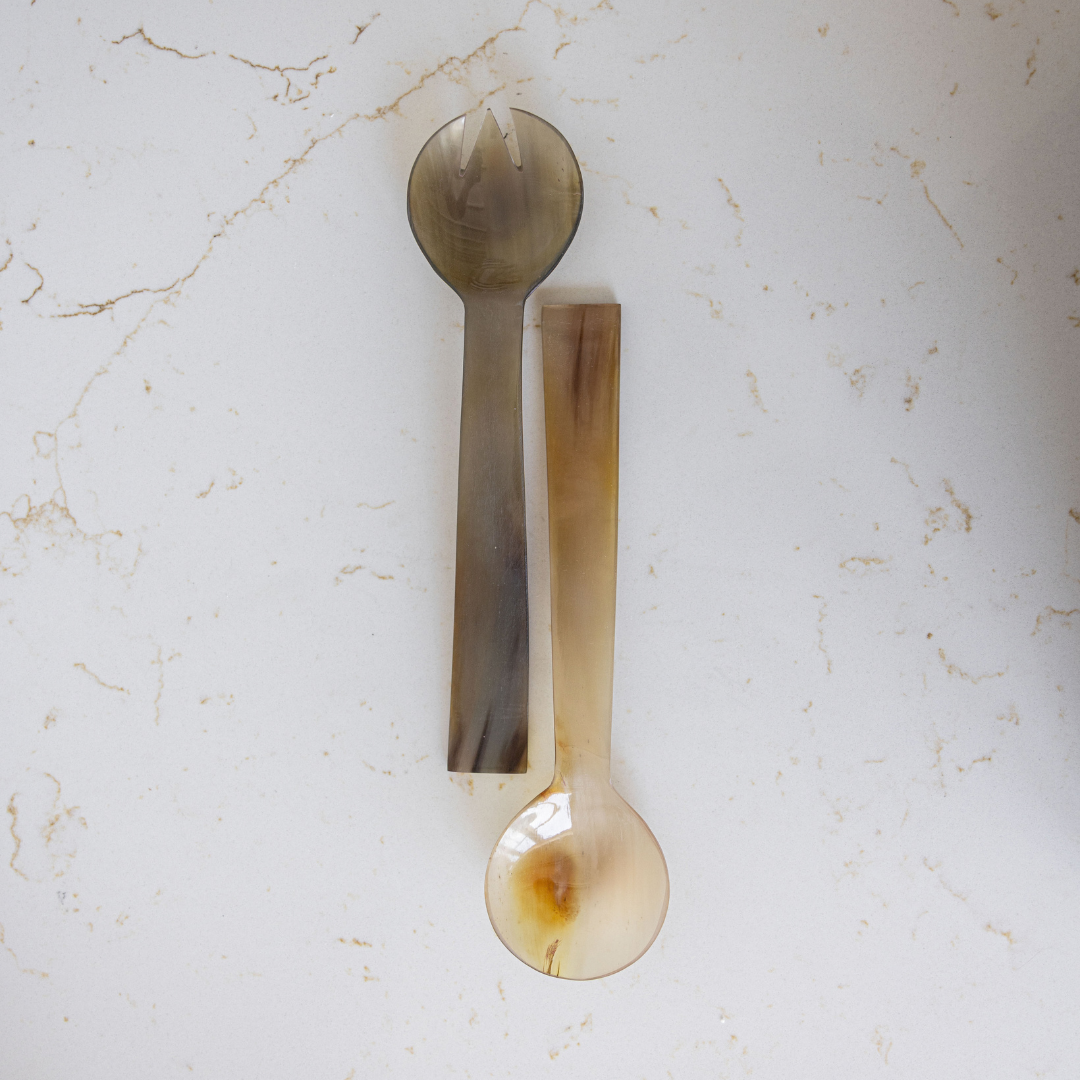 Hand Cut Horn Salad Servers | Luxe B Co.