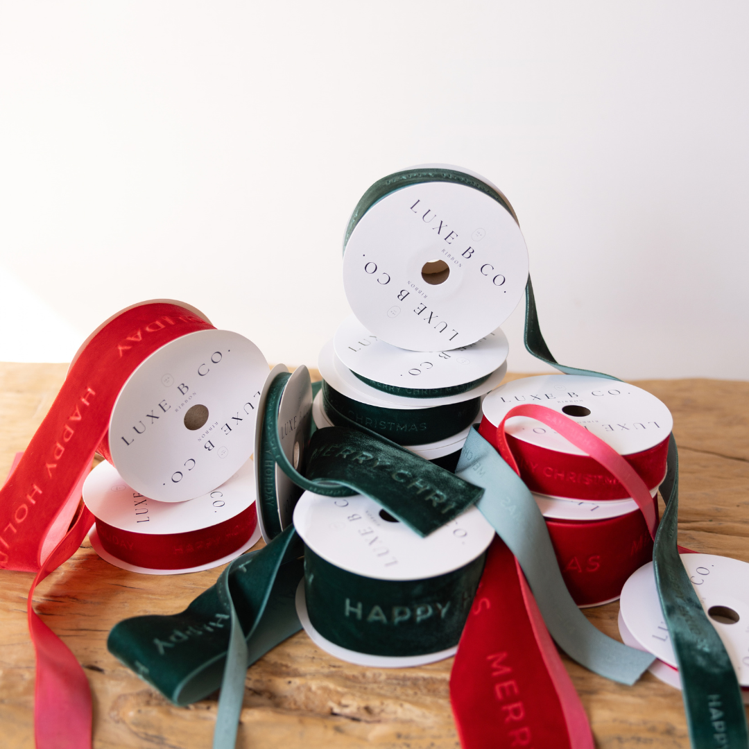 Happy Holiday Ribbon Velvet Green By Luxe B Co.