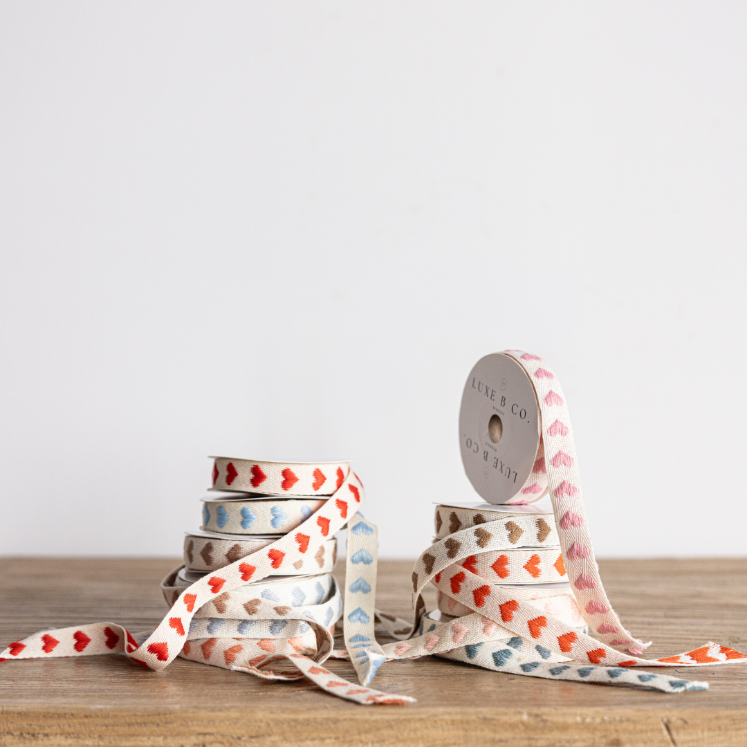Rosewood Pink Hearts Woven Ribbon | By Luxe B Co. 