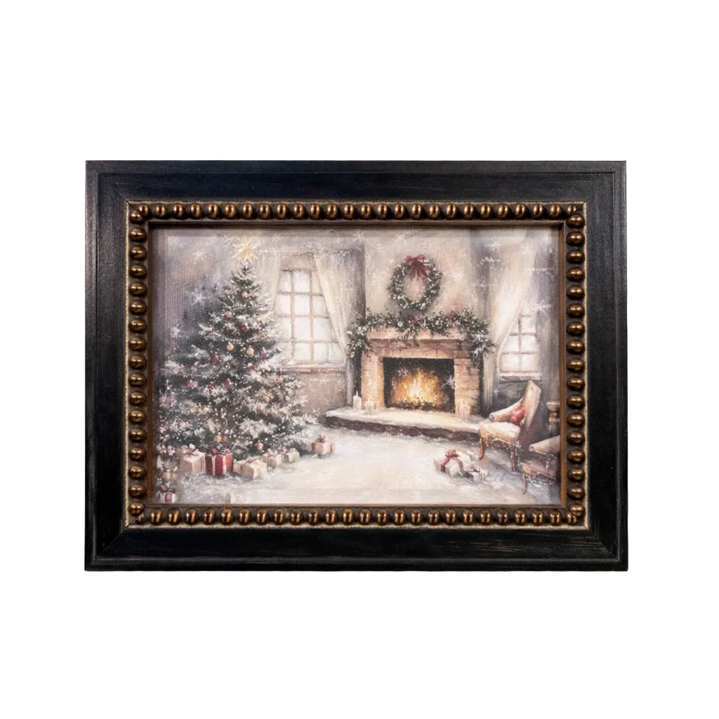 French beaded brass-inspired framed art of a holiday cottage by Luxe B Co, showcasing intricate detailing and elegant craftsmanship.