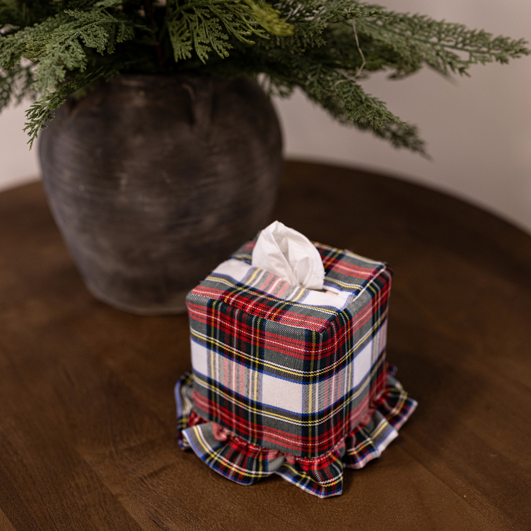 Holiday Plaid Cotton Tissue Box Cover By Luxe B Co. 