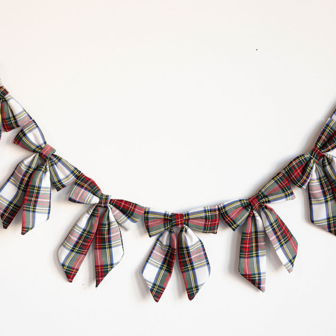 Holiday Red Plaid Fabric Bow Garland | By Luxe B Co.