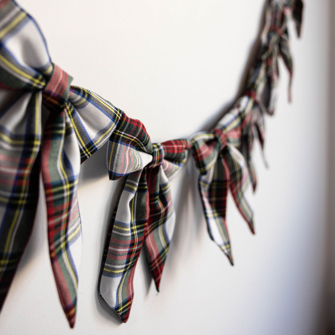Holiday Red Plaid Fabric Bow Garland | By Luxe B Co.