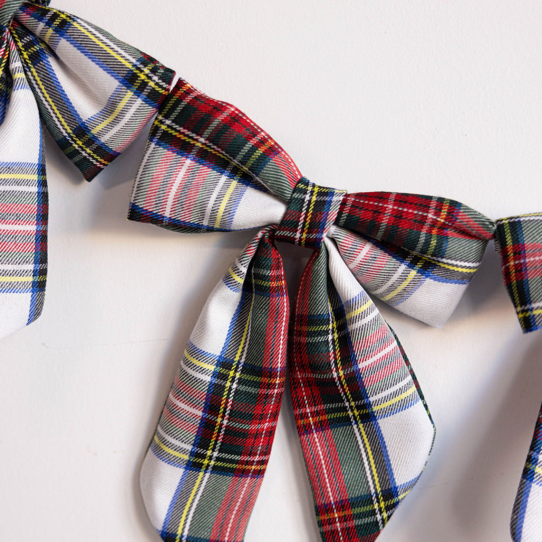 Holiday Red Plaid Fabric Bow Garland | By Luxe B Co.