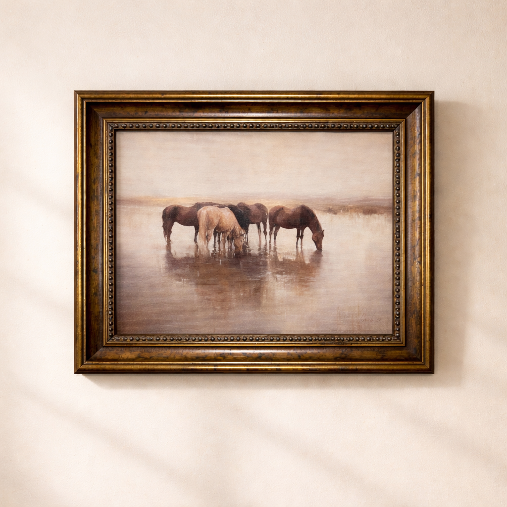 Horse Herd | French Beaded Brass Inspired Framed Art By Luxe B Co. 