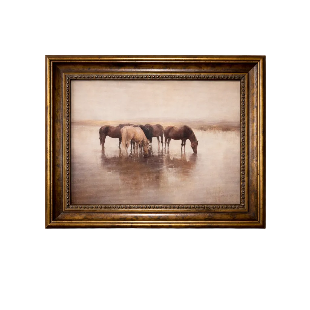 Horse Herd | French Beaded Brass Inspired Framed Art By Luxe B Co. 