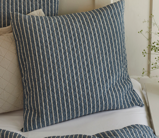 Indigo Quilted Stripe Pillow Sham | By Luxe B Co. 