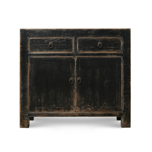 Indio Elm Wood Two Drawer Console Table Grand Black Wash | By Luxe B Co.