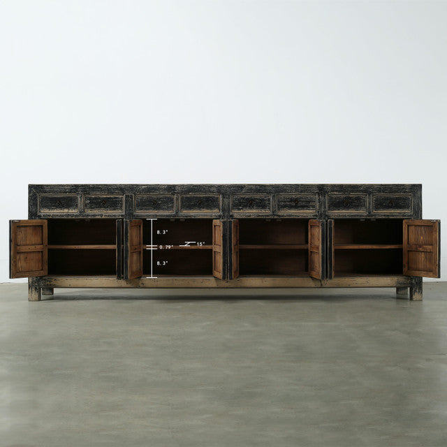 Indio Reclaimed Elm Wood Elm Eight Drawer Console Black Wash | By Luxe B Co.