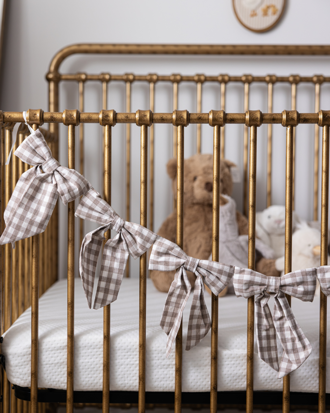 Beige Gingham Fabric Bows Garland - Luxe B Co