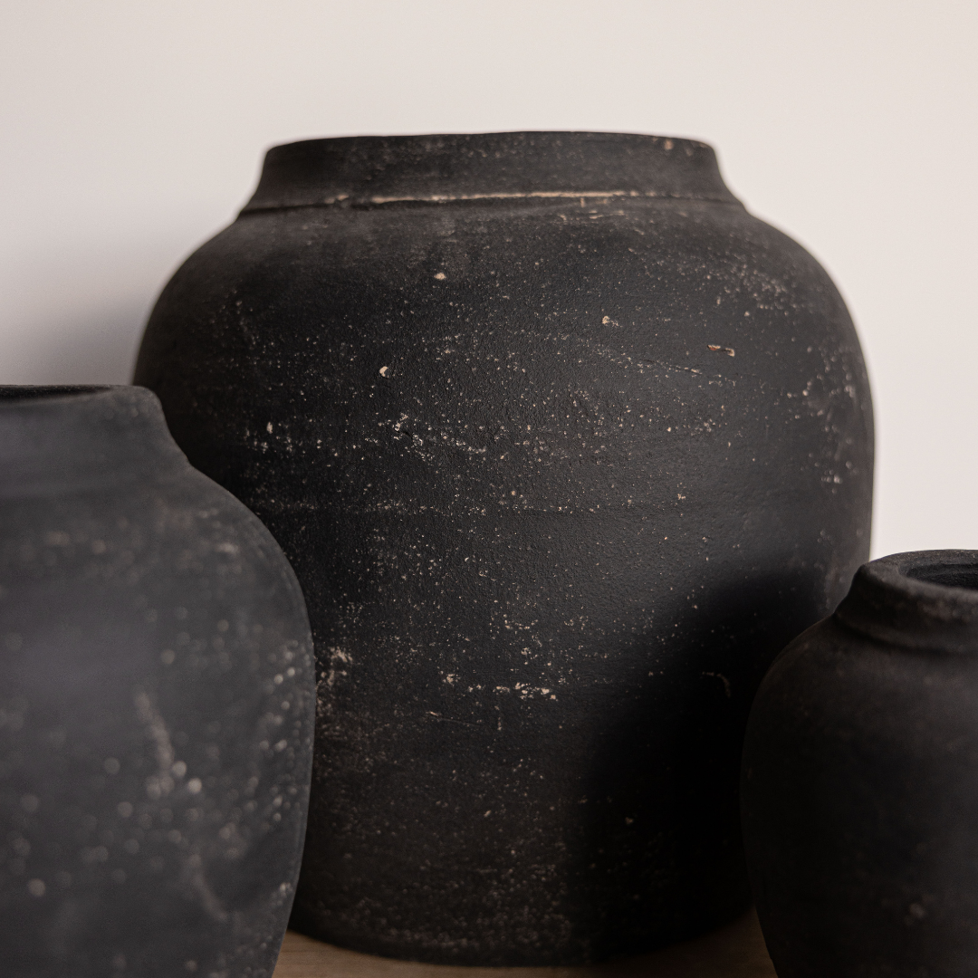 Leon Black Wash Round Vase | By Luxe B Co.