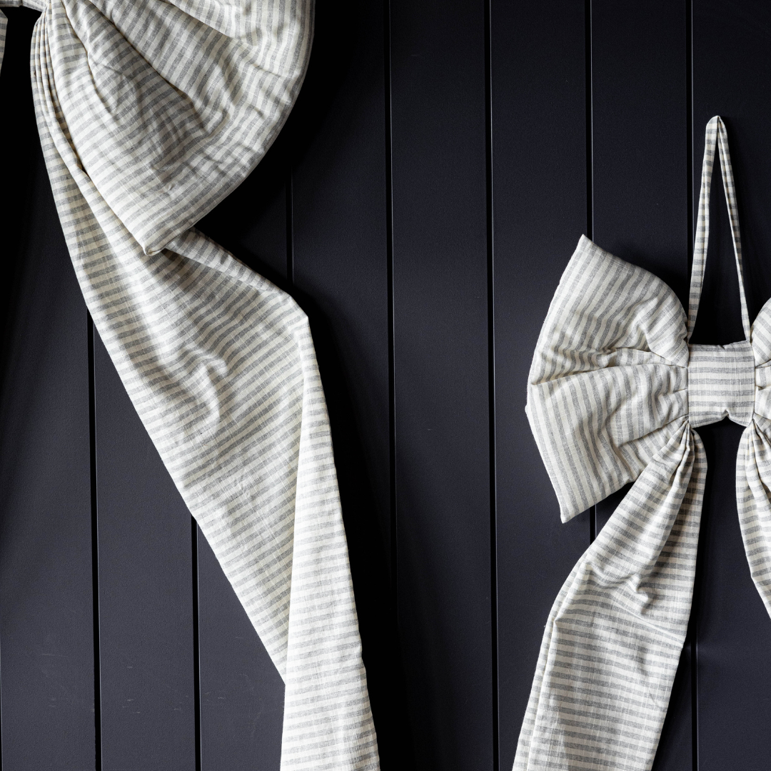 Oversized Gray Blue Striped Bow - Luxe B Co