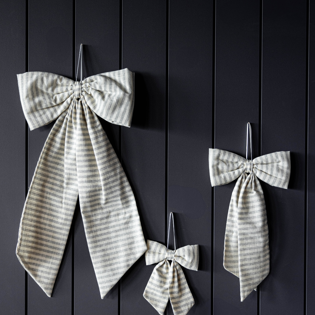 Striped Grey Blue Fabric Bows - Luxe B Co