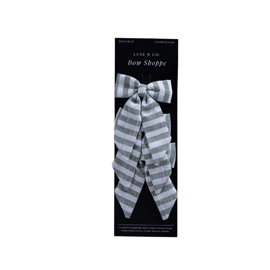 Light Green Striped Mini Fabric Bows with Clips Set By Luxe B Co. 