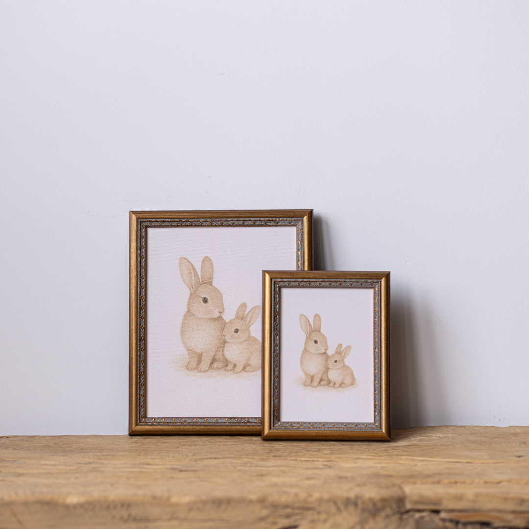 Little Bunnies | Antique Inspired Brass Mould Framed Art By Luxe B Co.