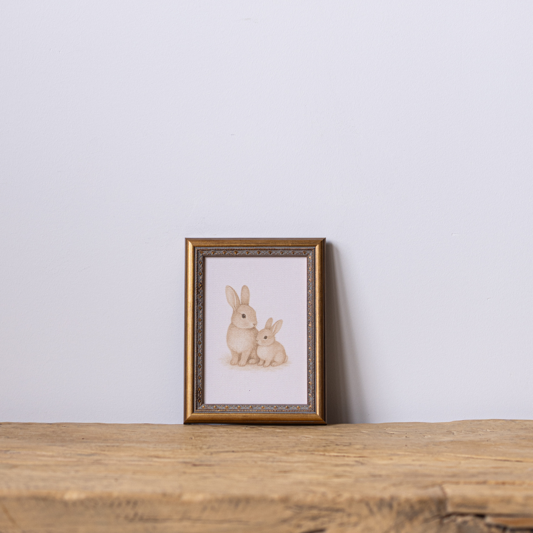 Little Bunnies | Antique Inspired Brass Mould Framed Art By Luxe B Co.