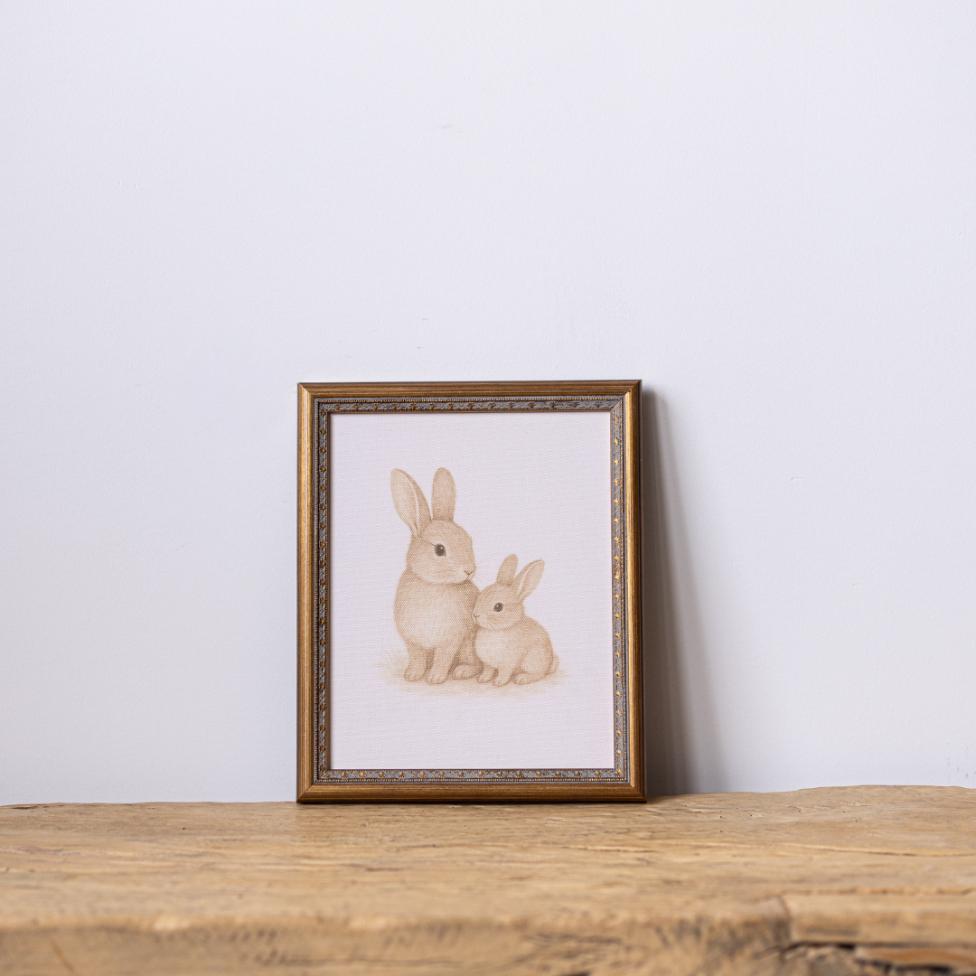 Little Bunnies | Antique Inspired Brass Mould Framed Art By Luxe B Co.