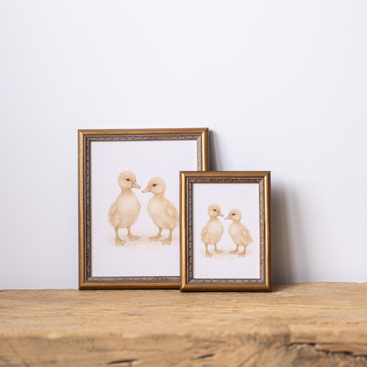 Little Chicks | Antique Inspired Brass Mould Framed Art By Luxe B Co.