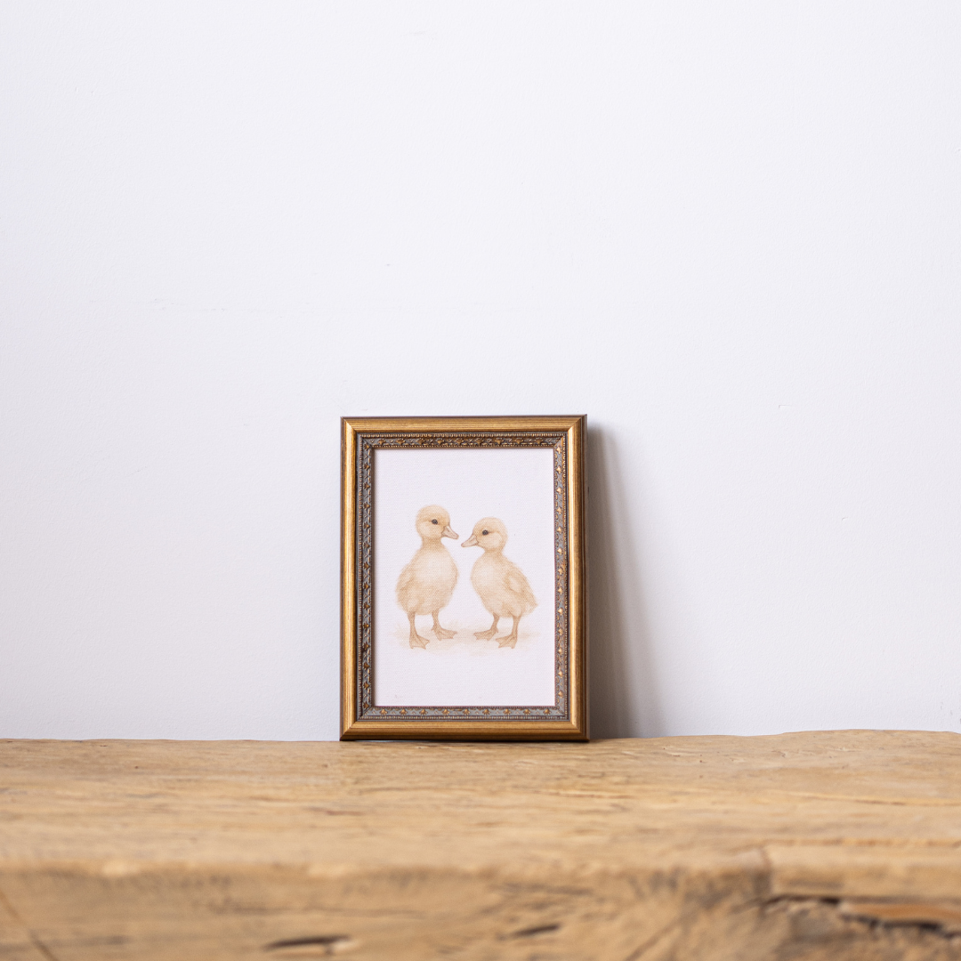 Little Chicks | Antique Inspired Brass Mould Framed Art By Luxe B Co.