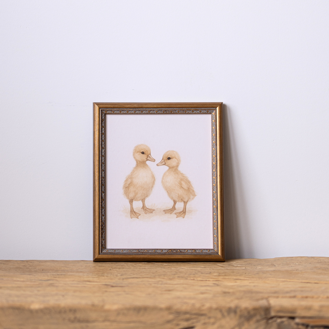 Little Chicks | Antique Inspired Brass Mould Framed Art By Luxe B Co.