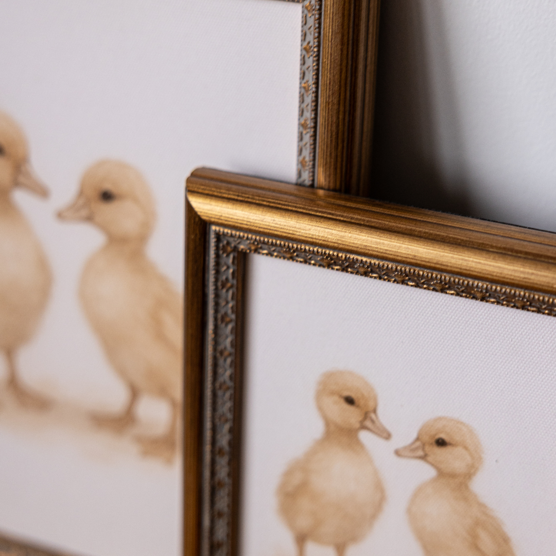 Little Chicks | Antique Inspired Brass Mould Framed Art By Luxe B Co.