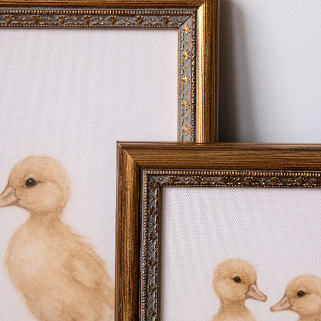 Little Chicks | Antique Inspired Brass Mould Framed Art By Luxe B Co.