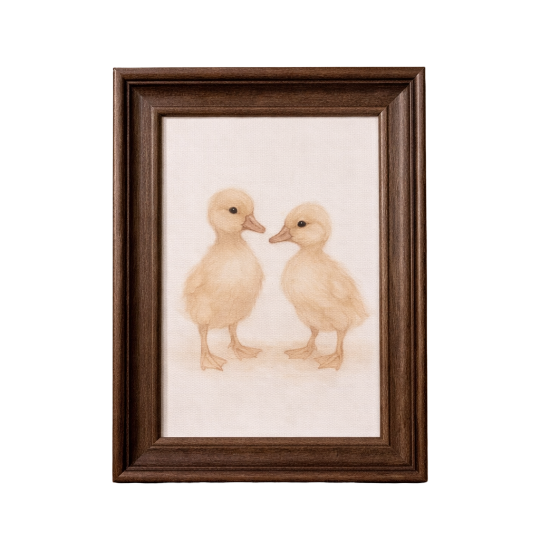 Antique-inspired Little Chicks framed art by Luxe B Co, featuring classic Westbury style with detailed illustration in a decorative frame.