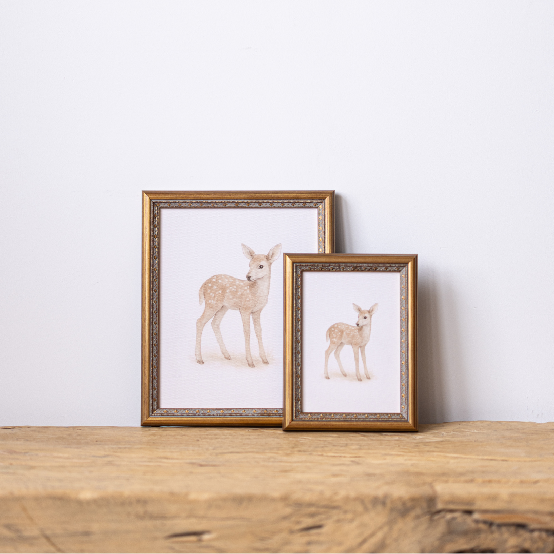 Little Deer | Antique Inspired Brass Mould Framed Art By Luxe B Co. 