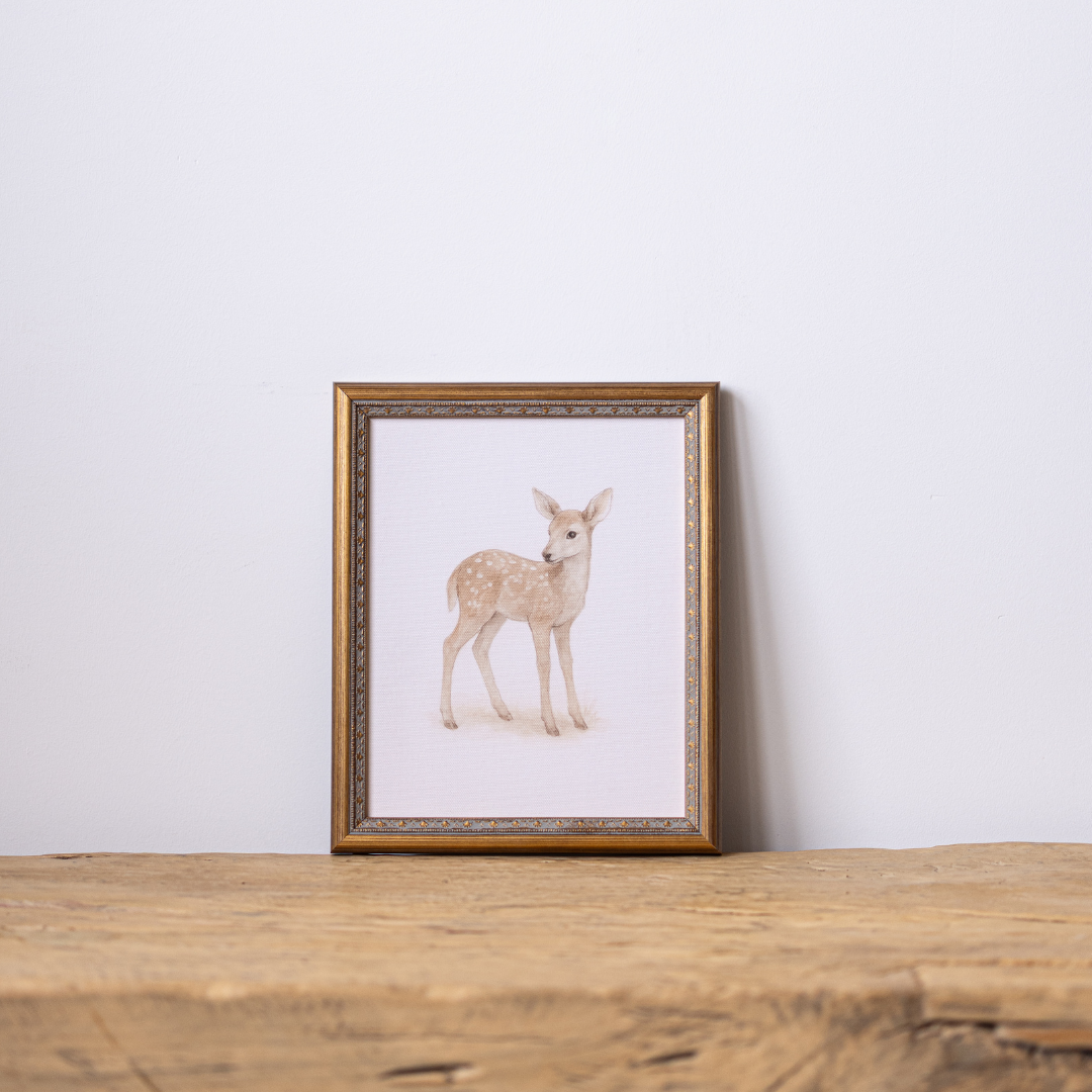 Little Deer | Antique Inspired Brass Mould Framed Art By Luxe B Co. 
