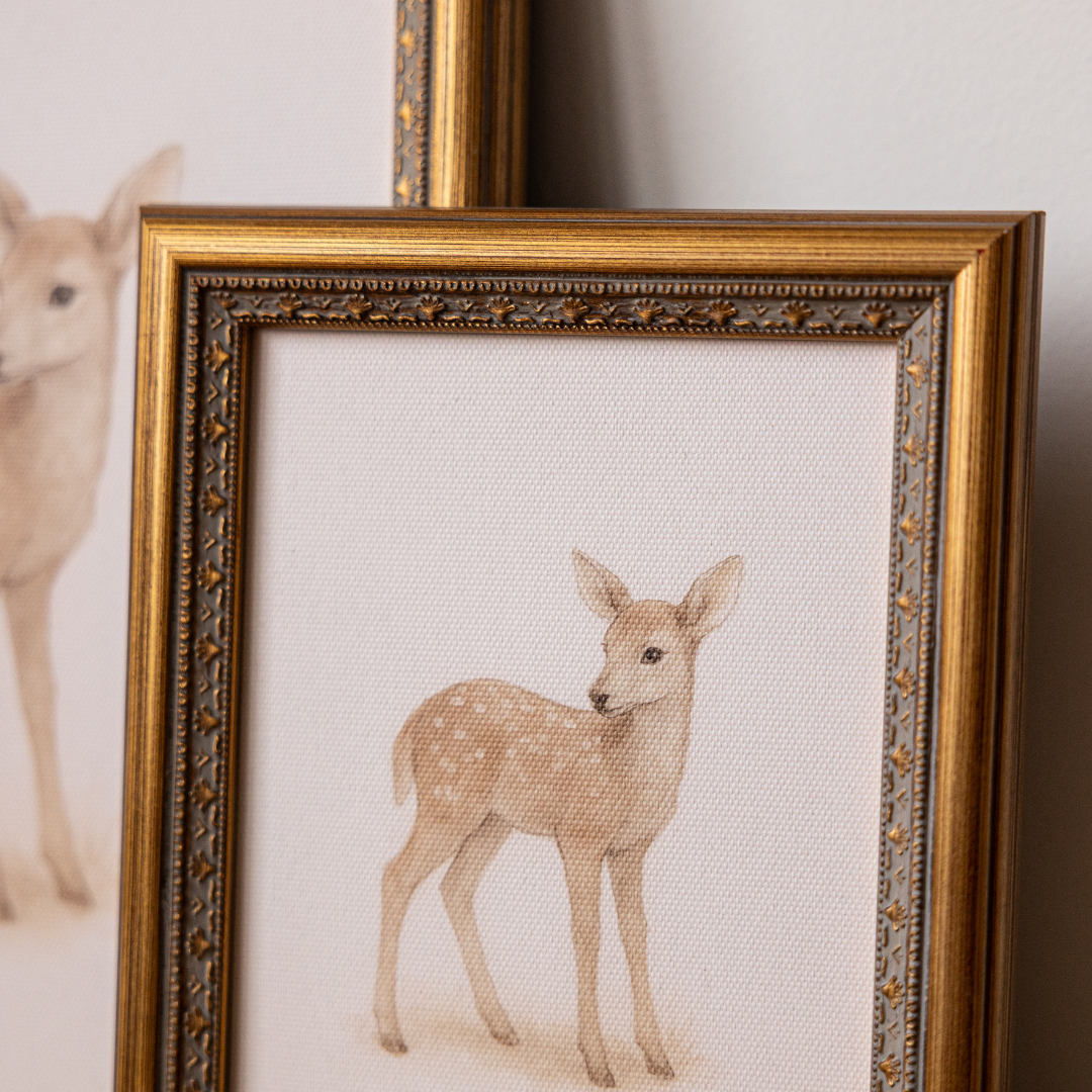 Little Deer | Antique Inspired Brass Mould Framed Art By Luxe B Co. 
