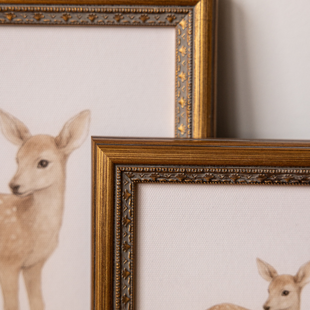 Little Deer | Antique Inspired Brass Mould Framed Art By Luxe B Co. 