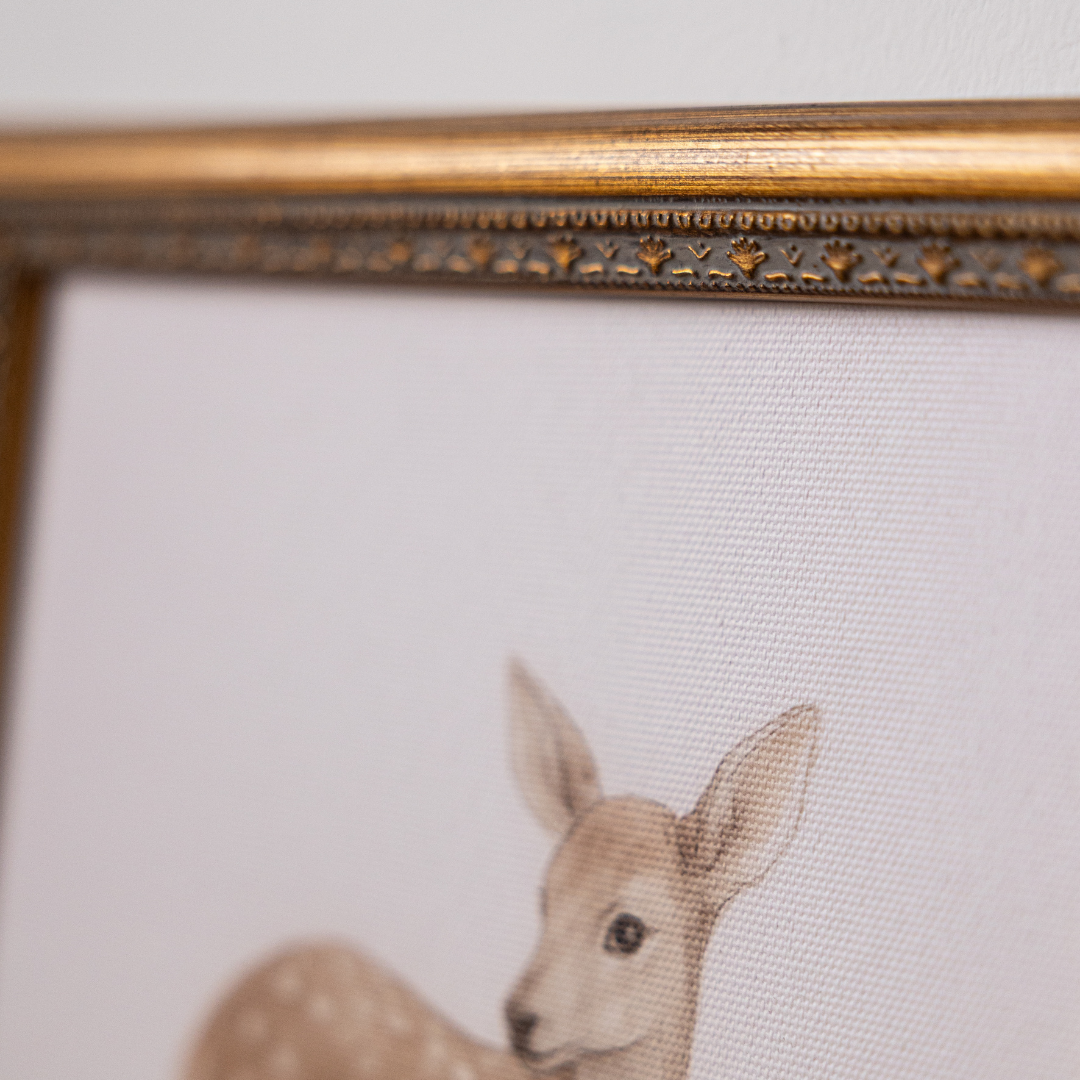 Little Deer | Antique Inspired Brass Mould Framed Art By Luxe B Co. 