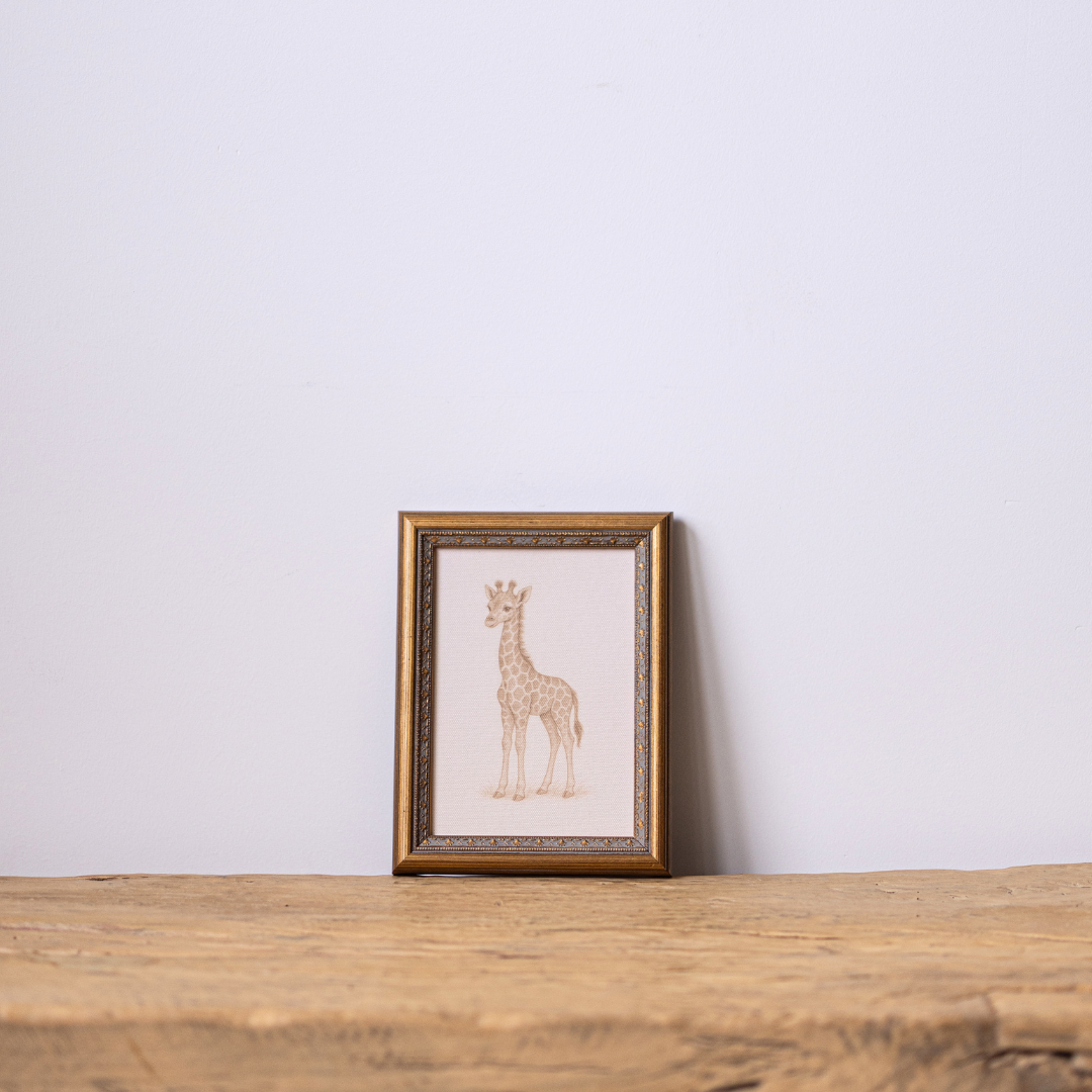 Little Giraffe | Antique Inspired Brass Mould Framed Art By Luxe B Co. 