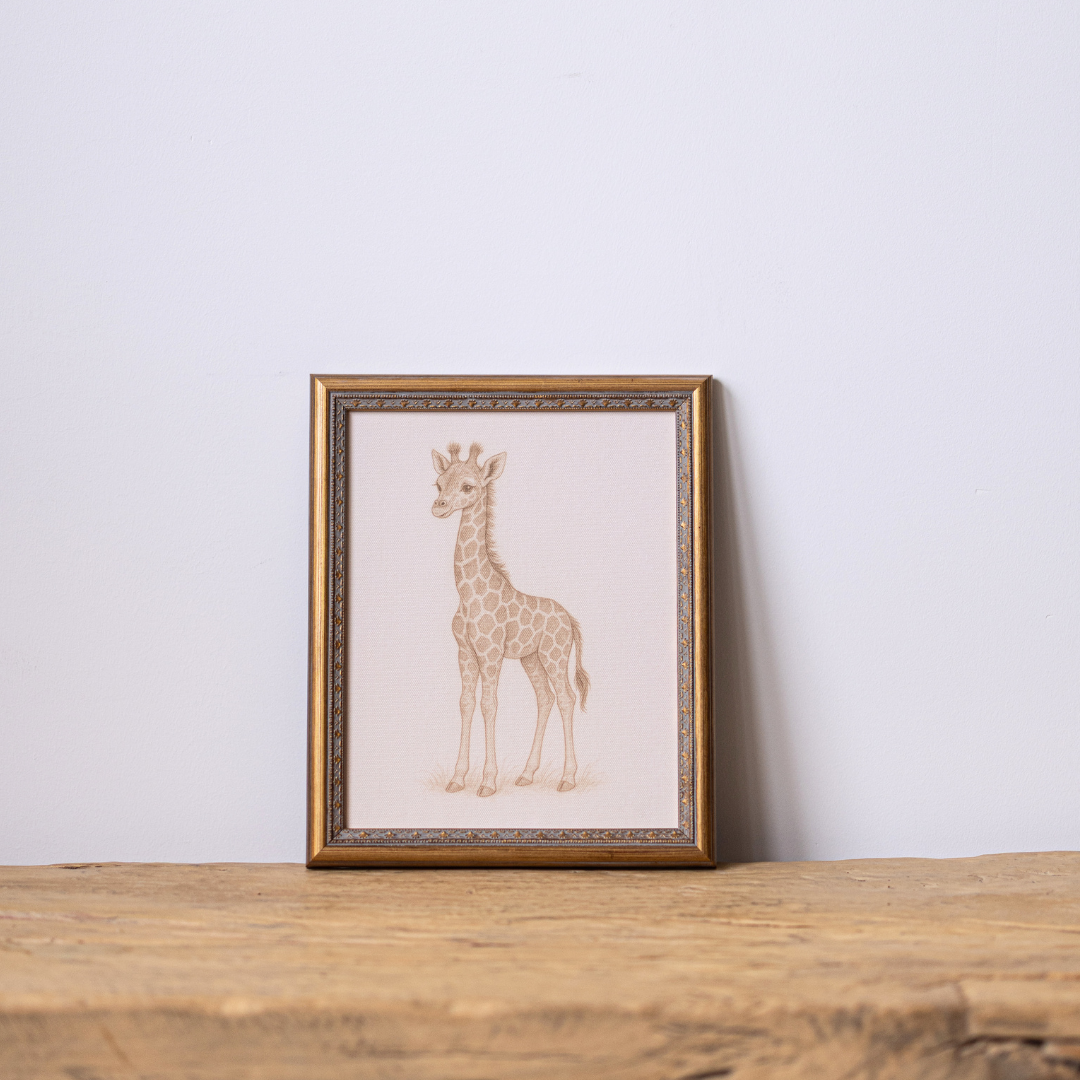Little Giraffe | Antique Inspired Brass Mould Framed Art By Luxe B Co. 