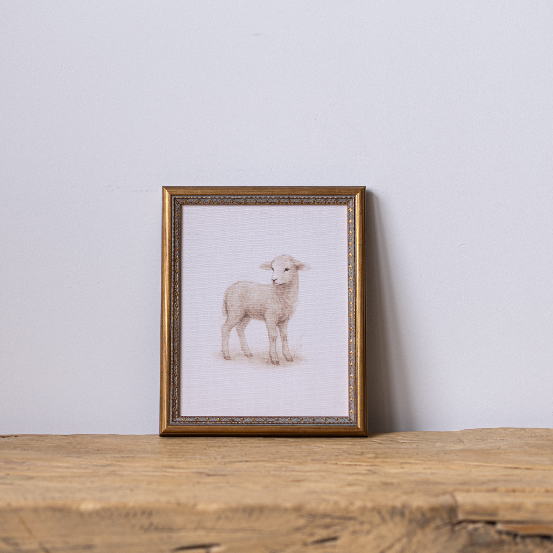 Little Meadow Lamb | Antique Inspired Brass Mould Framed Art By Luxe B Co. 