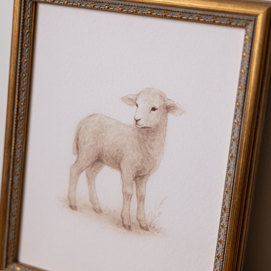 Little Meadow Lamb | Antique Inspired Brass Mould Framed Art By Luxe B Co. 