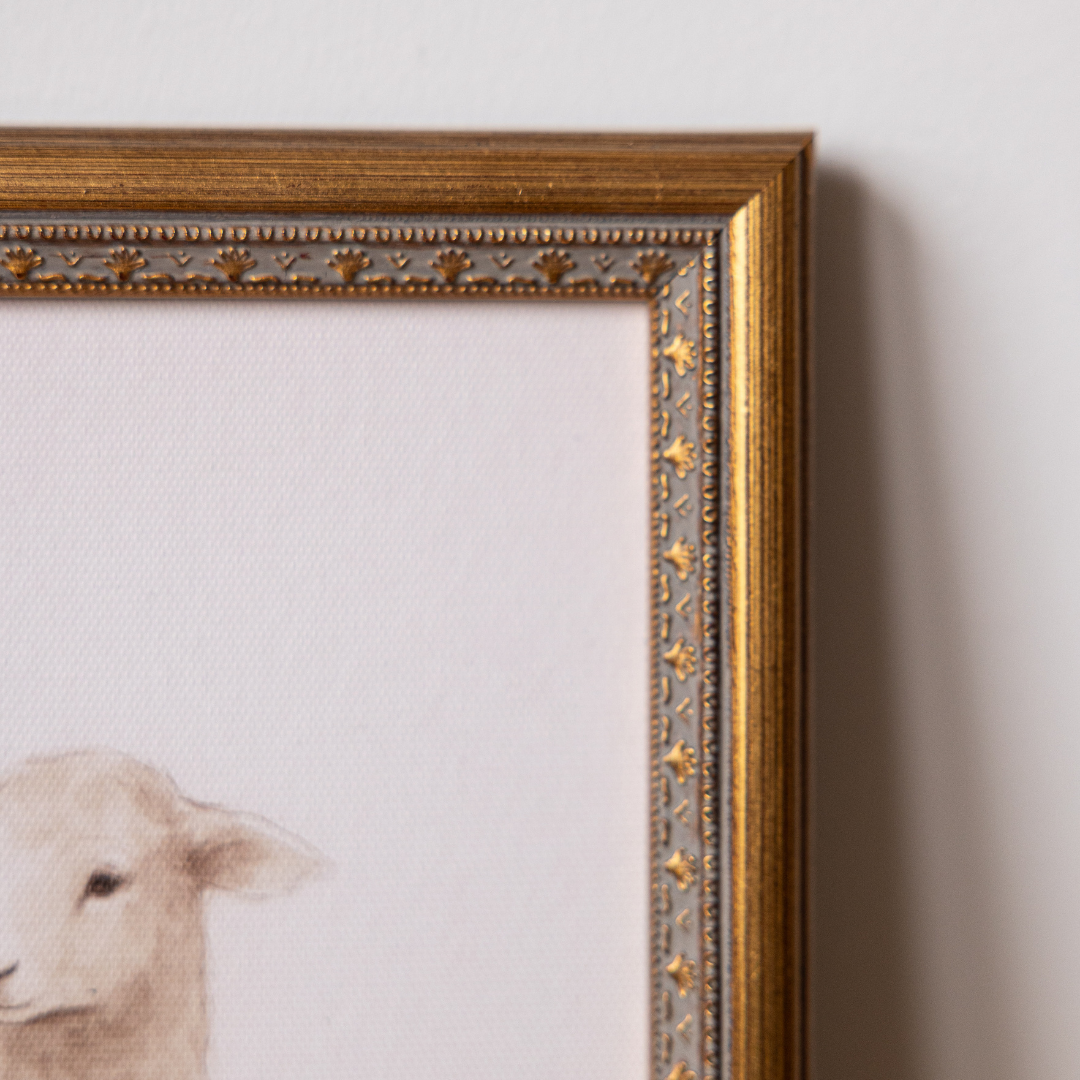 Little Meadow Lamb | Antique Inspired Brass Mould Framed Art By Luxe B Co. 