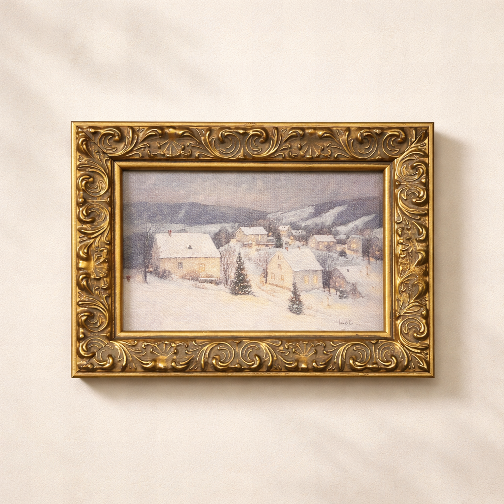 Antique-inspired brass framed art titled Lunar Night, featuring a detailed night sky scene, by Luxe B Co.