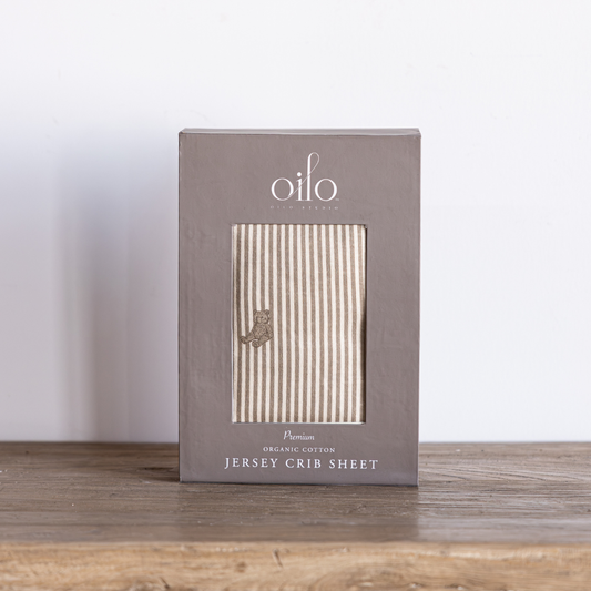 Beige & Brown Striped Bear Crib Sheet | By Luxe B Co. 