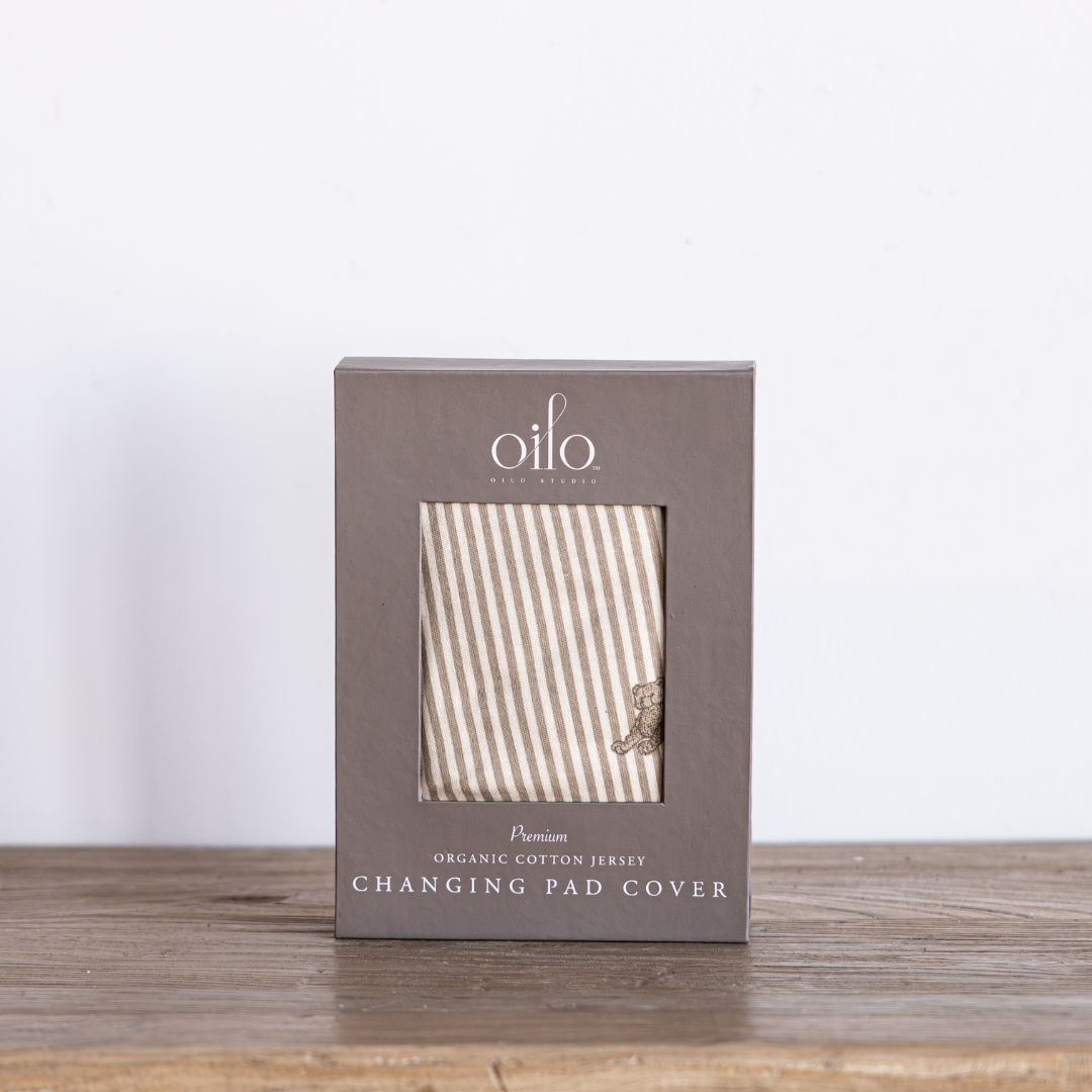Beige & Brown Striped Bear Changing Pad Cover | By Luxe B Co. 