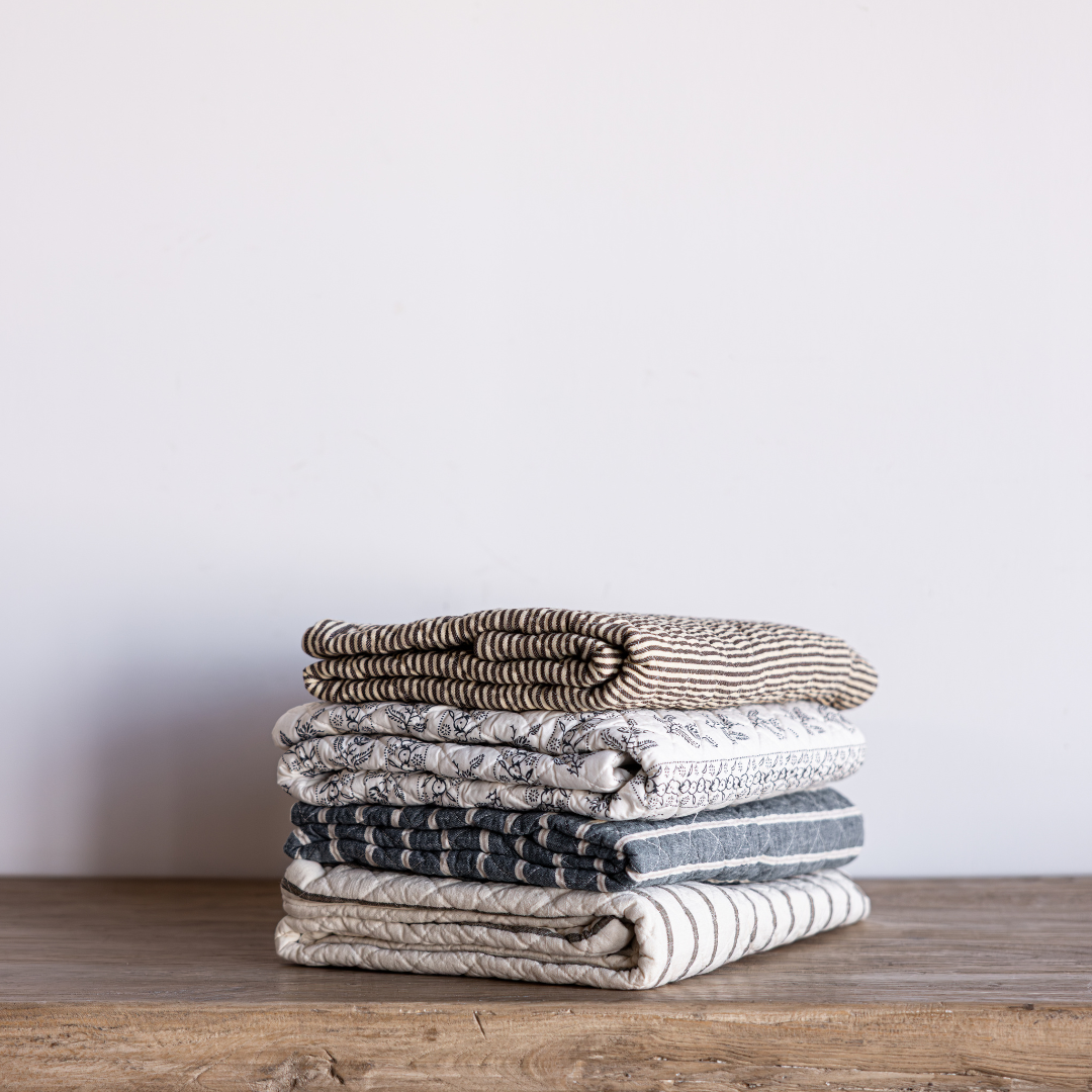 Indigo Floral Quilted Stripe Pillow Sham | By Luxe B Co. 