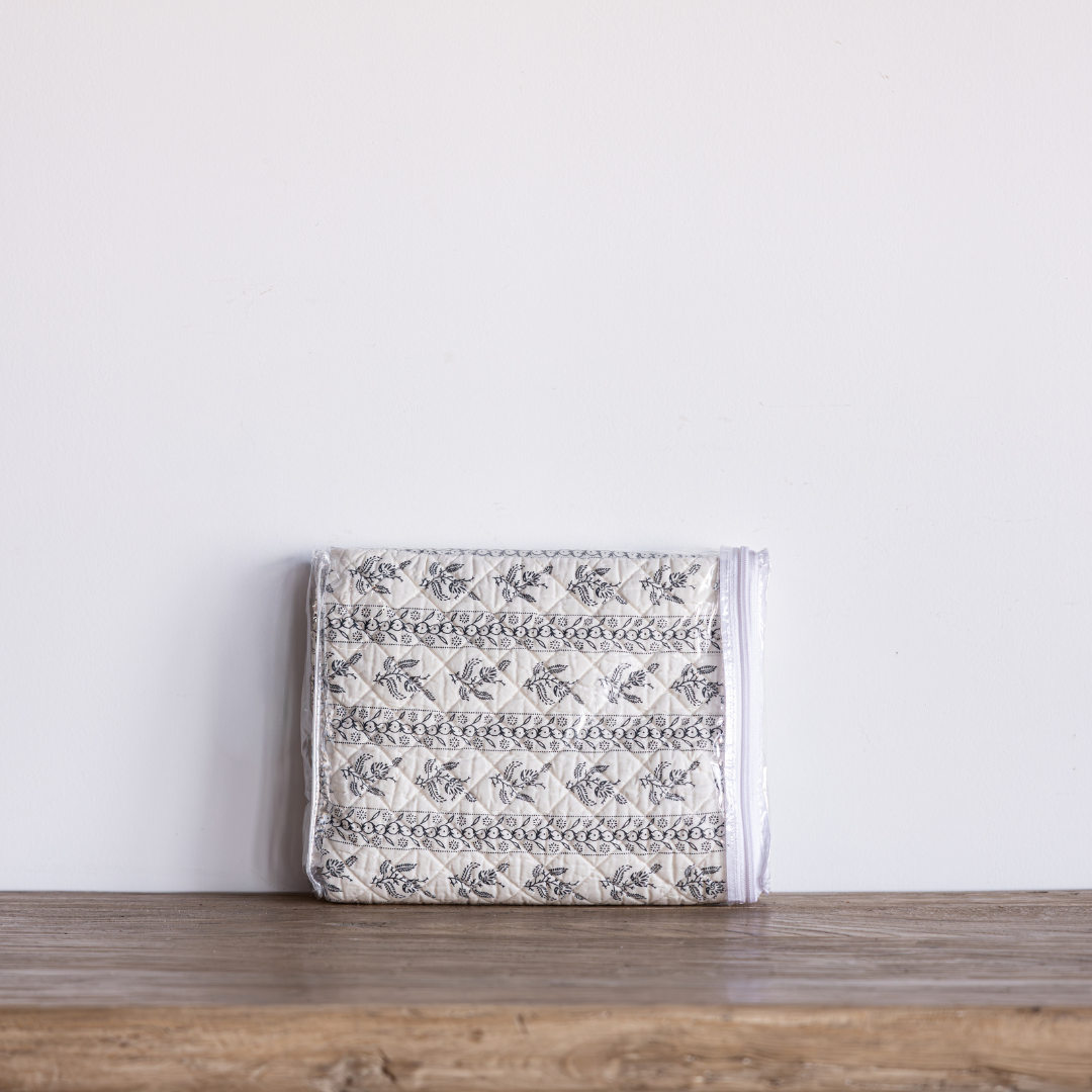 Indigo Floral Quilted Stripe Pillow Sham | By Luxe B Co. 