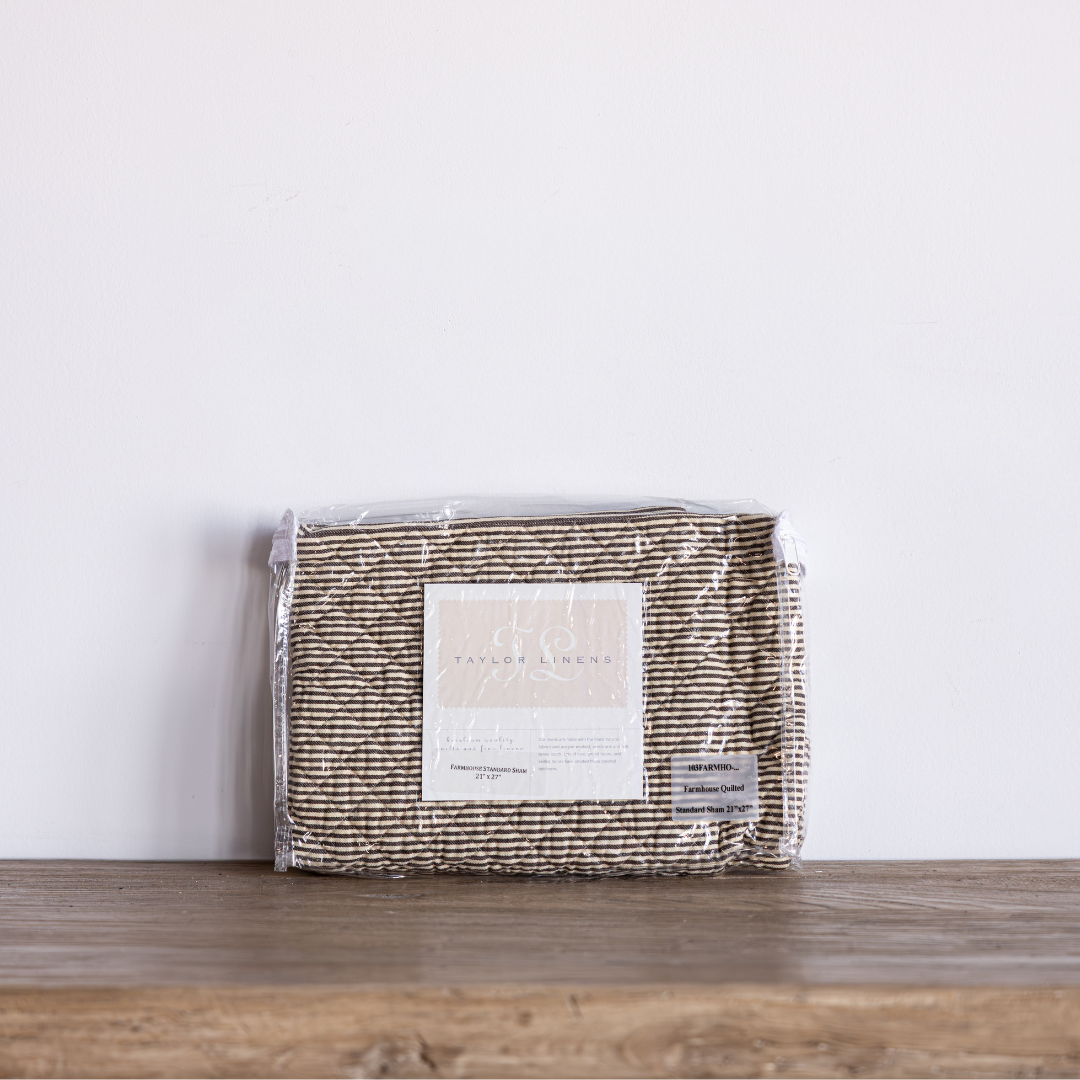Pinstriped Brown Striped Quilted Pillow Sham | By Luxe B Co.
