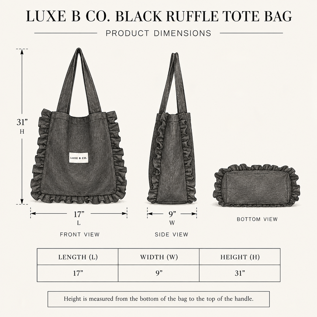 Luxe B Co. Black Ruffle Tote Bag By Luxe B Co. 