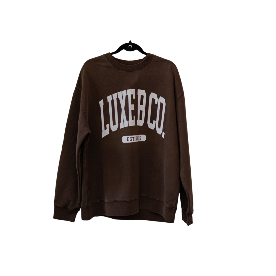 Brown Luxe B Co. pullover sweater featuring a cozy knit design and a relaxed fit, perfect for casual or layered winter looks.