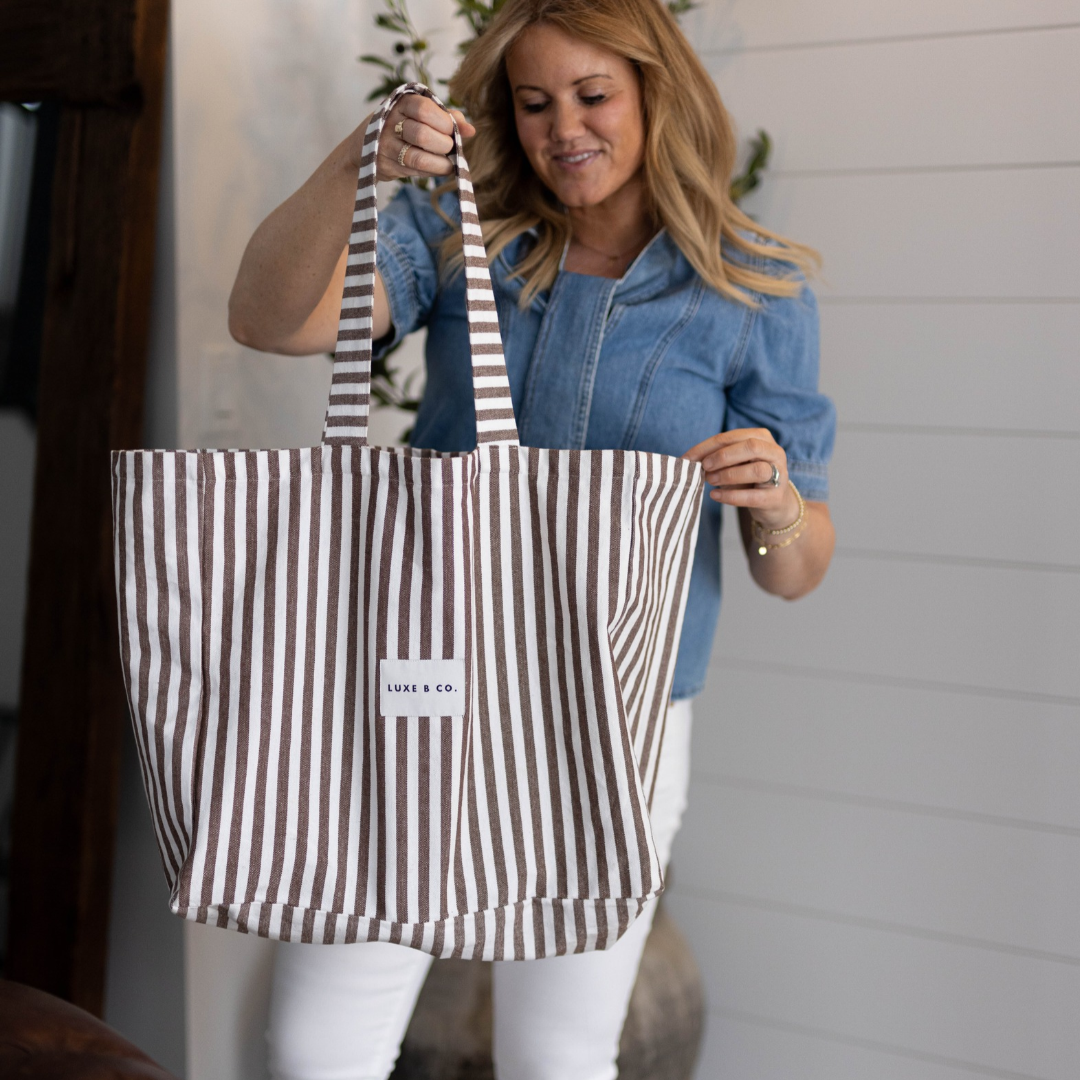 Luxe B Co. Brown Striped Tote Bag By Luxe B Co. 