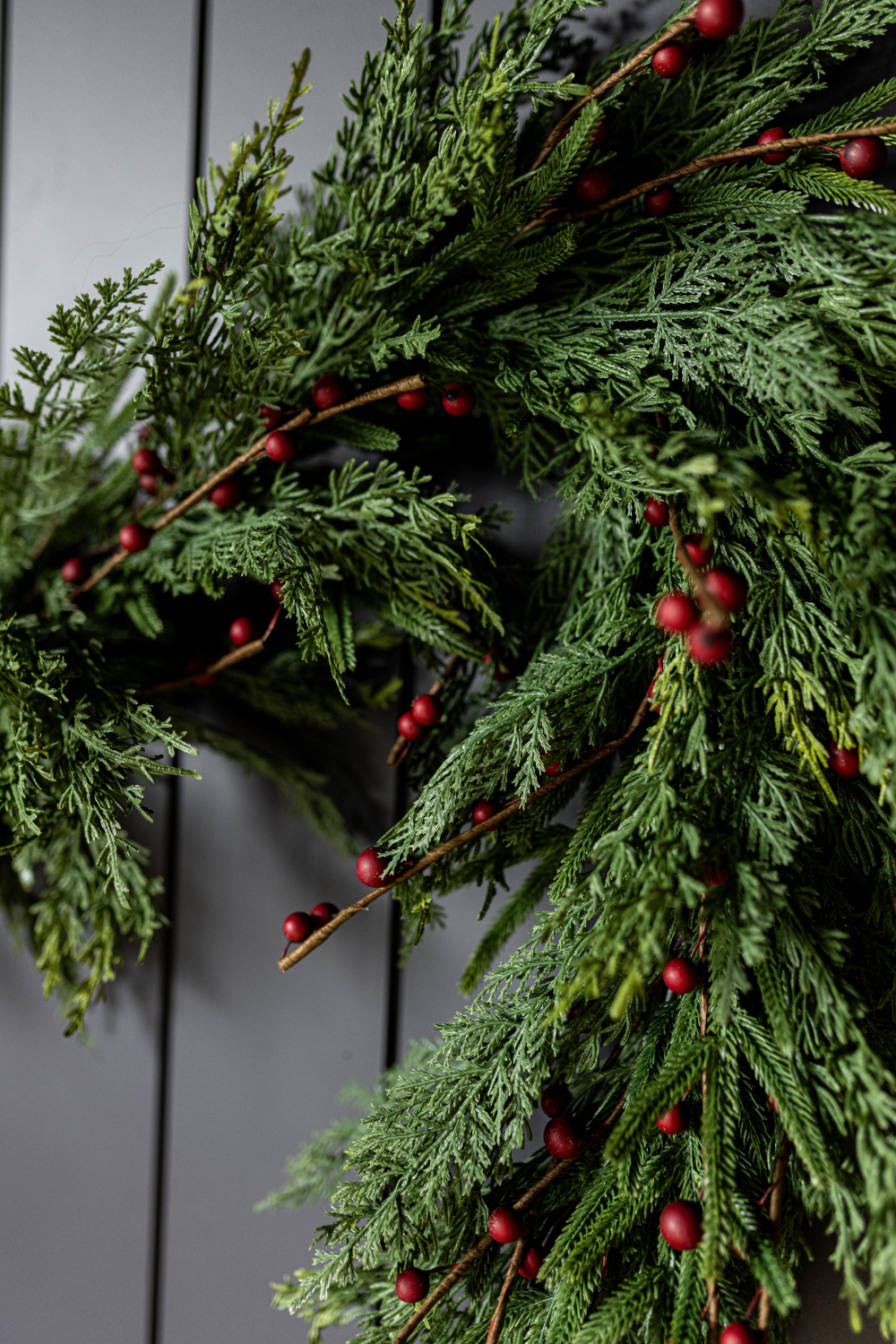 Red Plum Berry Norfolk Cypress Real Touch Garland - 15 Ft - Luxe B Co